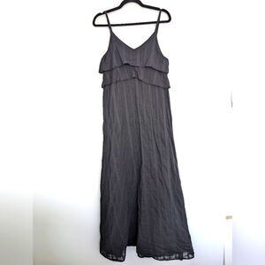 Dallin Chase Linen Blend Tiered Spaghetti Strap Striped Maxi Dress
